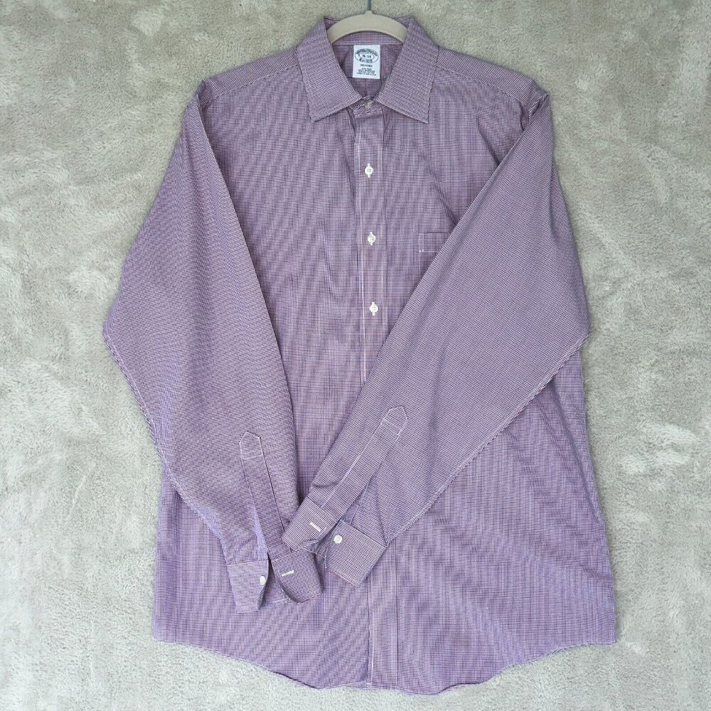 Brooks Brothers Regent Long Sleeve Button Up Dress Shirt Men 16/34 Red Plaid